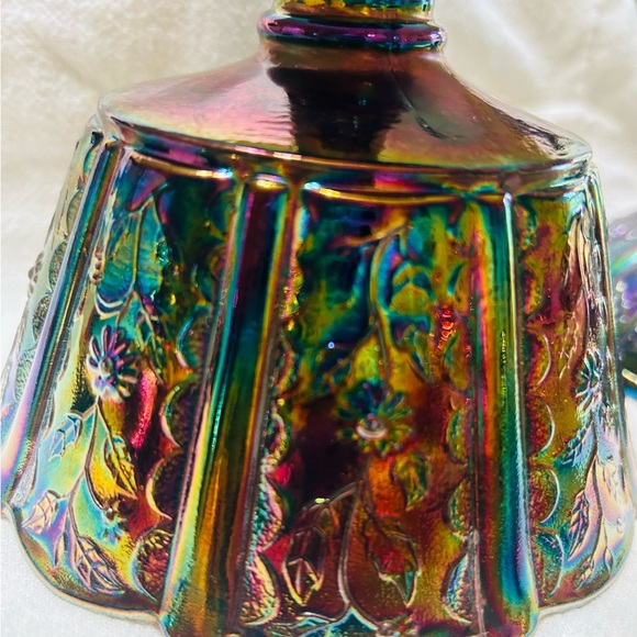 Vintage Fenton Black carnival glass paneled amethyst daisy candy dish. Mint - Picture 7 of 11